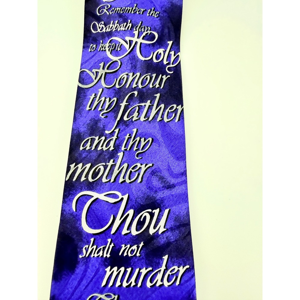 Ten Commandments Religious Purple Blue Silk Necktie Clergy Christian Faith Tie - Picture 2 of 7